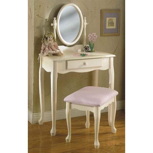  Powell Off-White Vanity and Bench Set