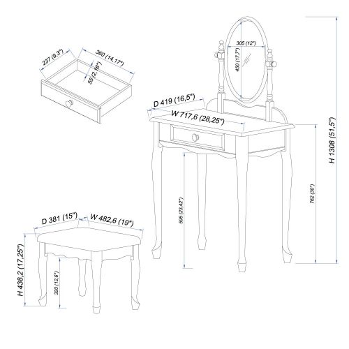  Powell Off-White Vanity and Bench Set