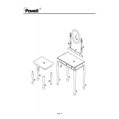  Powell Off-White Vanity and Bench Set