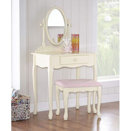  Powell Off-White Vanity and Bench Set