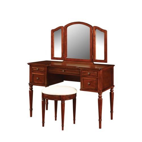  Powell Furniture Powell Warm Cherry Vanity Mirror and Bench