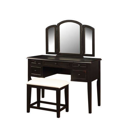  Powell Furniture Powell Antique Black with Sand Through Terra Cotta Vanity Mirror and Bench