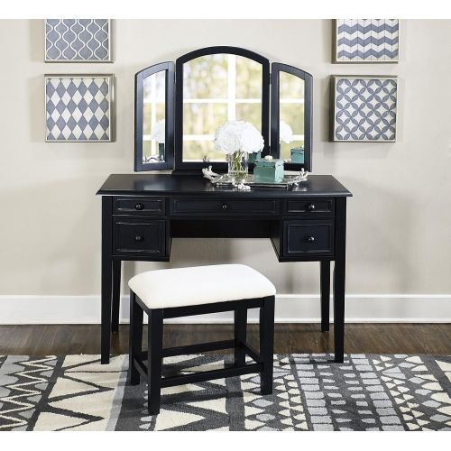  Powell Furniture Powell Antique Black with Sand Through Terra Cotta Vanity Mirror and Bench