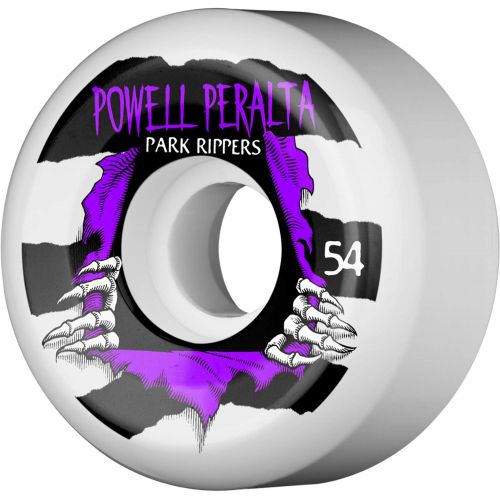  Powell Peralta 54mm Park Ripper II White/Purple Skateboard Wheels - 104a with Bones Bearings - 8mm Bones Reds Precision Skate Rated Skateboard Bearings (8) Pack - Bundle of 2 Items