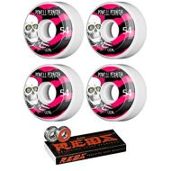 Powell-Peralta 54mm Ripper White/Black/Red Skateboard Wheels - 97a with Bones Bearings - 8mm Bones Reds Precision Skate Rated Skateboard Bearings (8) Pack - Bundle of 2 Items