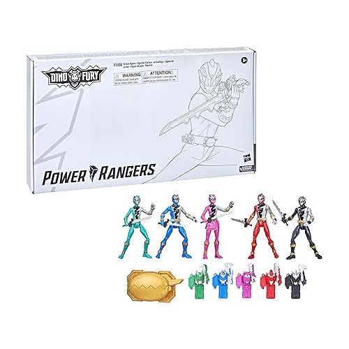  Power Rangers Dino Fury 5 Team Multipack 6-Inch Action Figure Toys with Keys and Chromafury Saber Weapon Accessories (Amazon Exclusive)