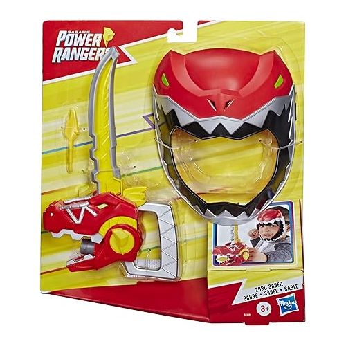  Power Rangers Playskool Heroes Zord Saber, Red Ranger Roleplay Mask with Sword Accessory, Dino Charge Inspired Toy for Kids