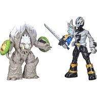 Power Rangers Dino Fury Battle Attackers 2-Pack Black Ranger vs. Smashstone Kicking Action Figure Toys, TV Inspired Accessory Ages 4 and Up