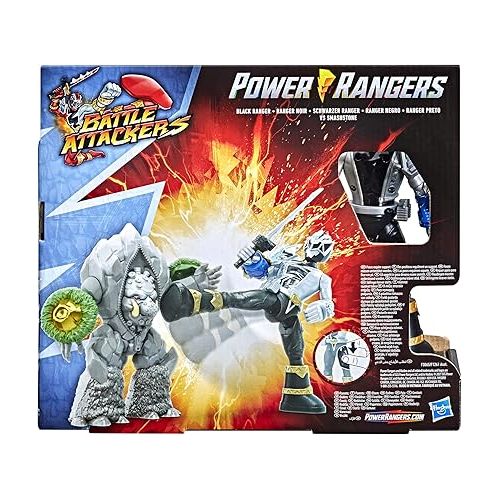  Power Rangers Dino Fury Battle Attackers 2-Pack Black Ranger vs. Smashstone Kicking Action Figure Toys, TV Inspired Accessory Ages 4 and Up