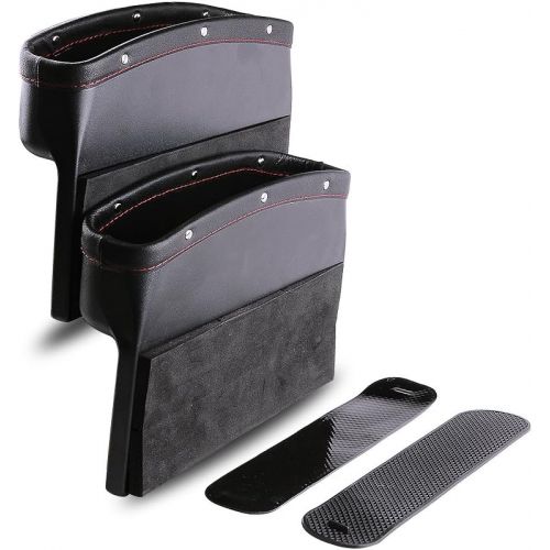  Power Tiger CAR ACCESSORIES Car Seat Pockets PU Leather Car Console Side Organizer Seat Gap Filler Catch Caddy with Non-Slip Mat 9.2x6.5x2.1 inch Black（2 Pack） Powertiger