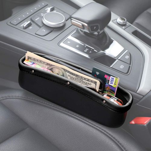  Power Tiger CAR ACCESSORIES Car Seat Pockets PU Leather Car Console Side Organizer Seat Gap Filler Catch Caddy with Non-Slip Mat 9.2x6.5x2.1 inch Black（2 Pack） Powertiger