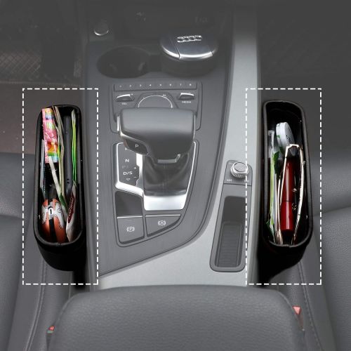  Power Tiger CAR ACCESSORIES Car Seat Pockets PU Leather Car Console Side Organizer Seat Gap Filler Catch Caddy with Non-Slip Mat 9.2x6.5x2.1 inch Black（2 Pack） Powertiger