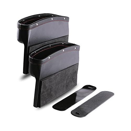  Power Tiger CAR ACCESSORIES Car Seat Pockets PU Leather Car Console Side Organizer Seat Gap Filler Catch Caddy with Non-Slip Mat 9.2x6.5x2.1 inch Black（2 Pack） Powertiger