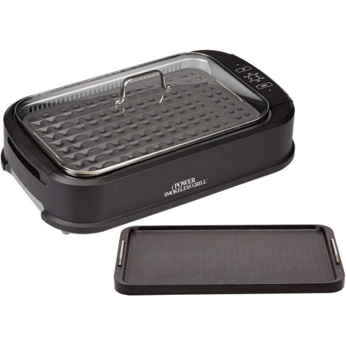 파워 비젼 Power XL Smokeless Electric Indoor Removable Grill and Griddle Plates, Nonstick Cooking Surfaces, Glass Lid, 1500 Watt, 21X 15.4X 8.1, black