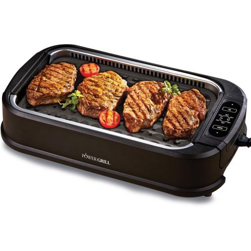 파워 비젼 Power XL Smokeless Electric Indoor Removable Grill and Griddle Plates, Nonstick Cooking Surfaces, Glass Lid, 1500 Watt, 21X 15.4X 8.1, black