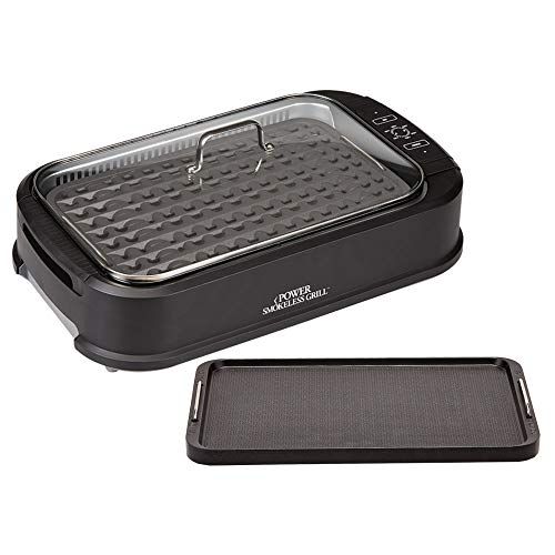 파워 비젼 [아마존베스트]Power XL Smokeless Electric Indoor Removable Grill and Griddle Plates, Nonstick Cooking Surfaces, Glass Lid, 1500 Watt, 21X 15.4X 8.1, black