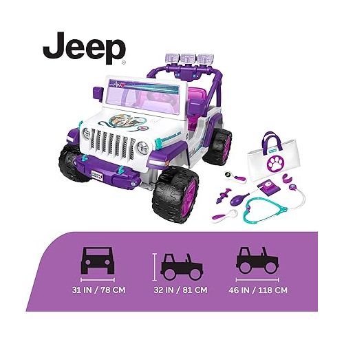 Power Wheels Preschool Ride-On Toy, Vet Rescue Jeep Wrangler with Pretend Medical Kit for Preschool Kids Ages 3+ Years, Seats 2