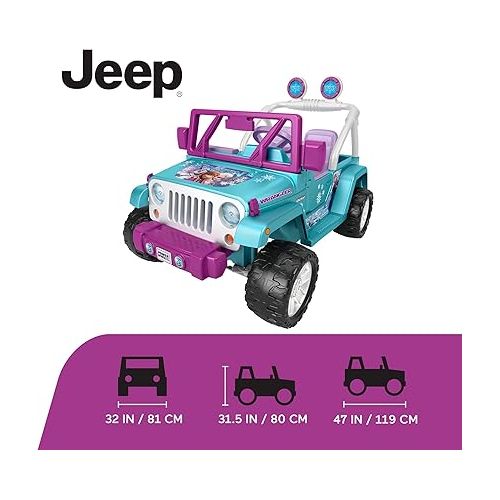  Power Wheels Disney Frozen Jeep Wrangler Ride-On Battery Powered Vehicle with Music Sounds & Storage, Preschool Kids Ages 3+ Years?, Baby Blue/Purple