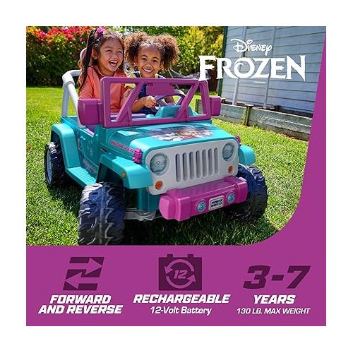  Power Wheels Disney Frozen Jeep Wrangler Ride-On Battery Powered Vehicle with Music Sounds & Storage, Preschool Kids Ages 3+ Years?, Baby Blue/Purple