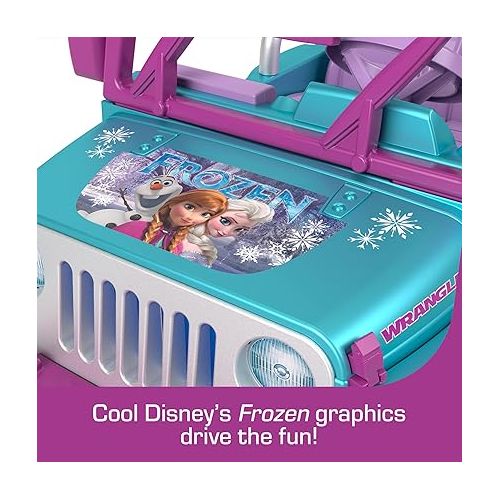  Power Wheels Disney Frozen Jeep Wrangler Ride-On Battery Powered Vehicle with Music Sounds & Storage, Preschool Kids Ages 3+ Years?, Baby Blue/Purple