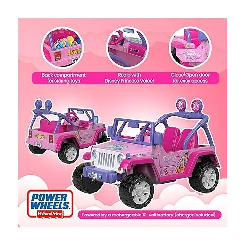  Power Wheels Disney Princess Jeep Wrangler Ride-On Battery Powered Vehicle with Sounds & Phrases for Preschool Kids Ages 3+ Years?