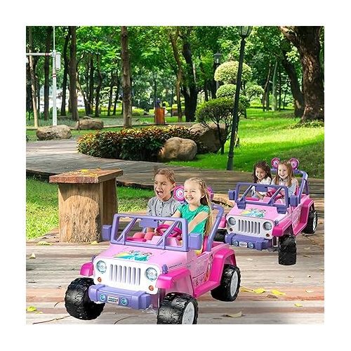  Power Wheels Disney Princess Jeep Wrangler Ride-On Battery Powered Vehicle with Sounds & Phrases for Preschool Kids Ages 3+ Years?