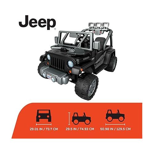  Power Wheels Jeep Wrangler Willys Ride-On Battery Powered Vehicle with Sounds & Lights for Preschool Kids Ages 3+ Years, Black