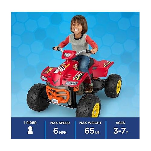  Power Wheels Hot Wheels Ride-On Toy Racing ATV with Multi-Terrain Traction and Reverse Drive, Seats 1