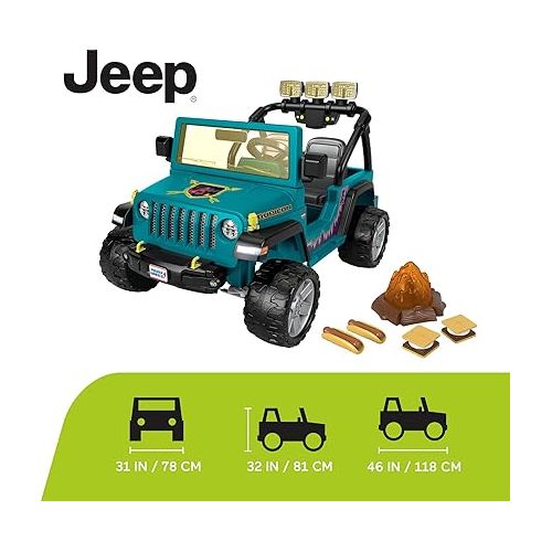  Power Wheels Camping Jeep Wrangler Ride-On Toy with Pretend Food, Camping Gear & Lights, Preschool Toy, Seats 2, Ages 3+ Years