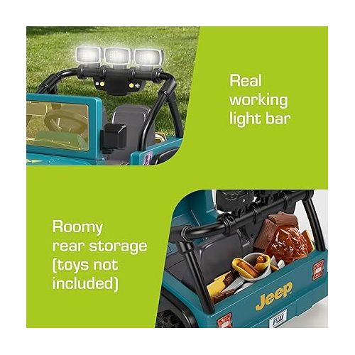  Power Wheels Camping Jeep Wrangler Ride-On Toy with Pretend Food, Camping Gear & Lights, Preschool Toy, Seats 2, Ages 3+ Years