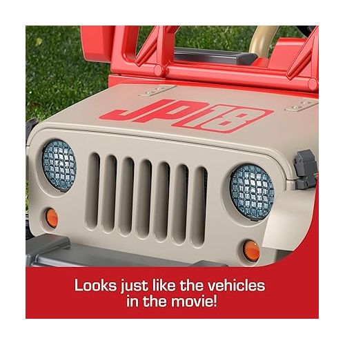  Power Wheels Jurassic Park Jeep Wrangler Ride-On Battery Powered Vehicle with Dinosaur Sounds & Lights for Preschool Kids Ages 3+ Years