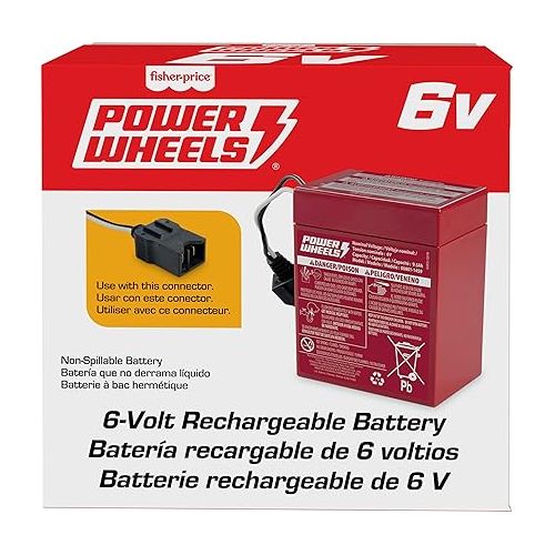  Power Wheels 6-Volt Red Rechargeable Replacement Battery for Fisher-Price Ride-On Preschool & Toddler Toy, Red