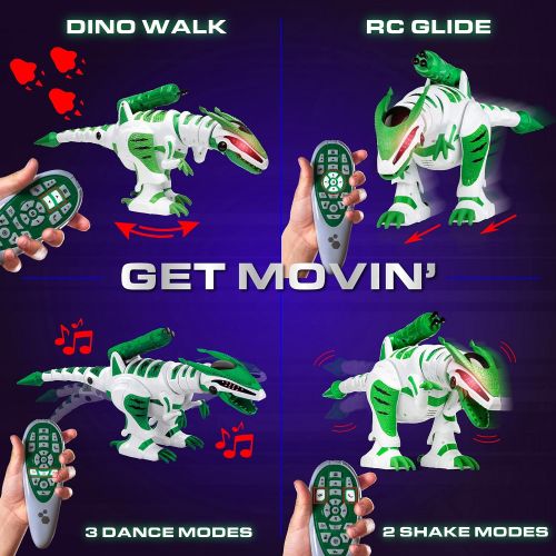  [아마존베스트]Power Your Fun Intellisaur Remote Control Dinosaur Toy Robot for Kids - Interactive Electronic Pet RC Robot Toy with Touch Sensors to Walk, Talk, Dance, Wag Tail, Launch Darts, T-R