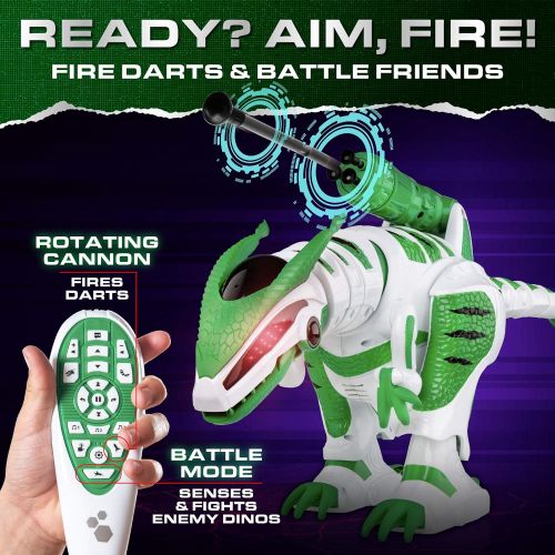  [아마존베스트]Power Your Fun Intellisaur Remote Control Dinosaur Toy Robot for Kids - Interactive Electronic Pet RC Robot Toy with Touch Sensors to Walk, Talk, Dance, Wag Tail, Launch Darts, T-R