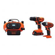 Power tool accessories BLACK+DECKER BDINF20C 20V Lithium Cordless Multi-Purpose Inflator (Tool Only) with Black & Decker 20V MAX Drill/Driver Impact Combo Kit