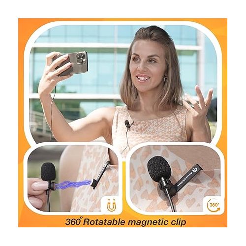  PowerDeWise Professional Grade Lavalier Clip On Microphone - Lav Mic for Camera Phone iPhone GoPro Video Recording ASMR - Small Noise Cancelling 3.5mm Tiny Shirt Microphone with Easy Clip On System