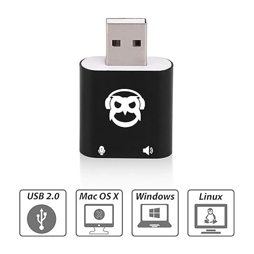  USB External Sound Card Adapter - USB A Audio Adapter External Sound Card, Plug&Play with 4-PIN Microphone Jack for MacBook, Windows, Linux, Laptop, PC, PS4
