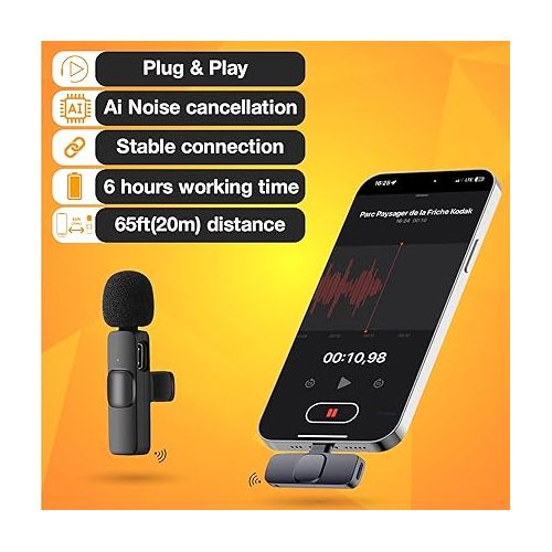  PowerDeWise Wireless Lavalier Microphone for iPhone iPad, Wireless Noise Cancelling Lapel Microphone Plug and Play - Mini Mic Microphone Clip On Wireless Mic for iPhone Microphone for Video Recording