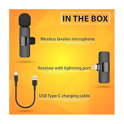  PowerDeWise Wireless Lavalier Microphone for iPhone iPad, Wireless Noise Cancelling Lapel Microphone Plug and Play - Mini Mic Microphone Clip On Wireless Mic for iPhone Microphone for Video Recording