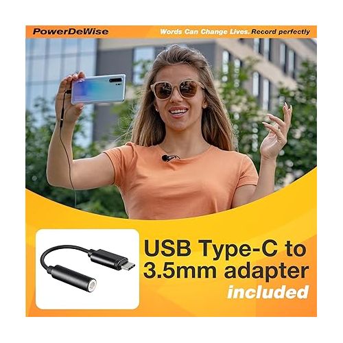  PowerDeWise Upgraded 2024 Type-C Lavalier Microphone with Adapter - Omnidirectional USB C Lav Mic for iPhone 15 Pro, Android, PC, Mac, Recorders - YouTube Interview Vlogging