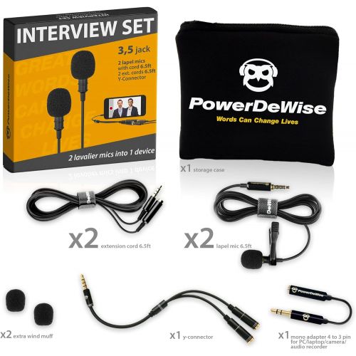  [아마존베스트]PowerDeWise Professional Grade 2 Lavalier Lapel Microphones Set for Dual Interview - Dual Lavalier Microphone - 2 Lavalier Microphone Set - Perfect as Blogging Vlogging Interview Microphone fo