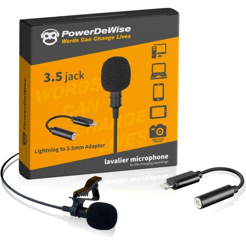  [아마존베스트]PowerDeWise Professional Grade Lavalier Microphone with Adapter Compatible with iPhone - Lapel Microphone for iPhone 5 6 7 8 X 11 Pro Max - iPhone Compatible External Microphone - iPhone XR, X