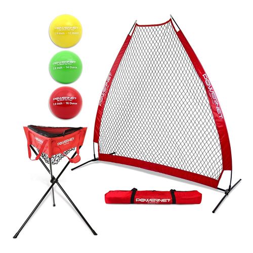  PowerNet Portable Baseball Pitching Screen Bundle w Zippered Ball Caddy + 3pk Progressive 2.8 Training Balls