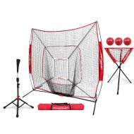 PowerNet DLX Pro Bundle (Baseball Softball Net w Strike Zone, 3 Training Balls, Travel Tee & Ball Caddy)