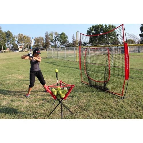  PowerNet DLX Pro Bundle (Baseball Softball Net w Strike Zone, 3 Training Balls, Travel Tee & Ball Caddy)