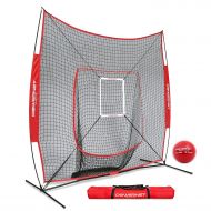 PowerNet DLX 7x7 Baseball Softball Practice Net (Bundle with Strike Zone and Training Ball)