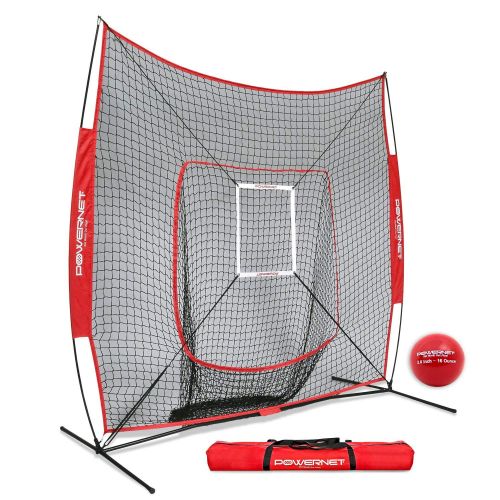  PowerNet DLX 7x7 Baseball Softball Practice Net (Bundle with Strike Zone and Training Ball)