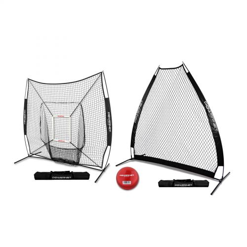  PowerNet 7x7 DLX Baseball Softball Practice Net Bundle with Portable A-Frame Pitching Screen