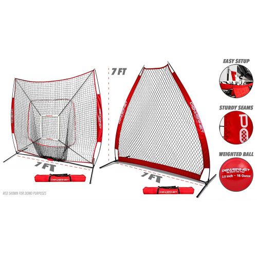  PowerNet 7x7 DLX Baseball Softball Practice Net Bundle with Portable A-Frame Pitching Screen