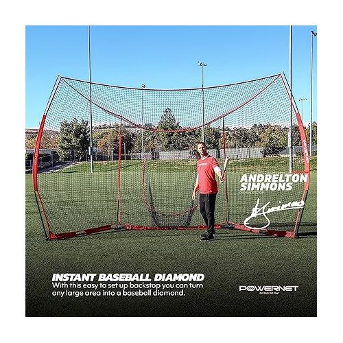  PowerNet Portable Baseball Backstop | Large 16 Foot Wide by 9 Foot High Fully Collapsible Easy to Transport | Portable w/Instant Setup No Tools Required | Turns Any Open Space Into a Baseball Diamond